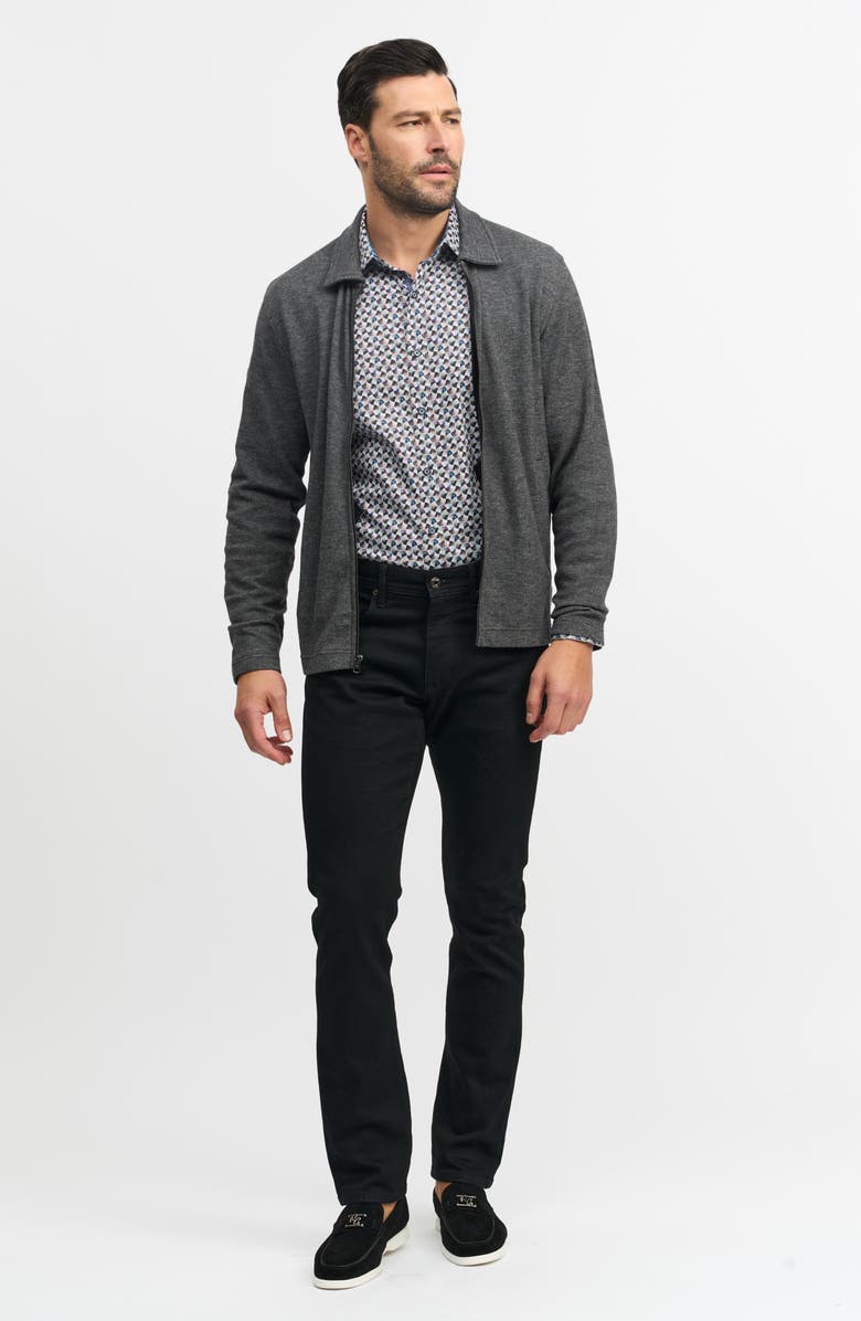 Robert Graham Dorven Classic Fit Cotton Knit Zip-Up Top, Alternate, color, Black