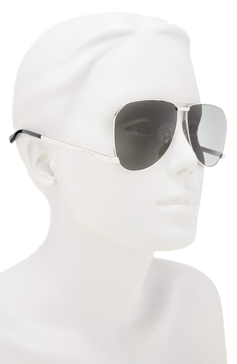 Saint Laurent 61mm Aviator Sunglasses, Alternate, color, Silver Silver Grey