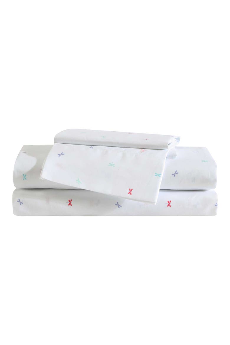 Dragonflies Microfiber Sheet Set, Main, color, WHITE/ PINK/ BLUE