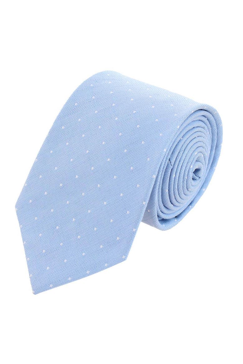 Churchill Chambray Polka Dot Linen Blend Necktie, Main, color, Light Blue with Polka Dots