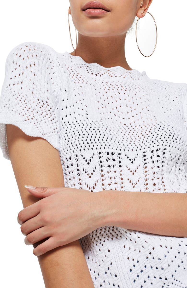 Topshop Stitchy Scallop Hem Knit Top, Alternate, color, 