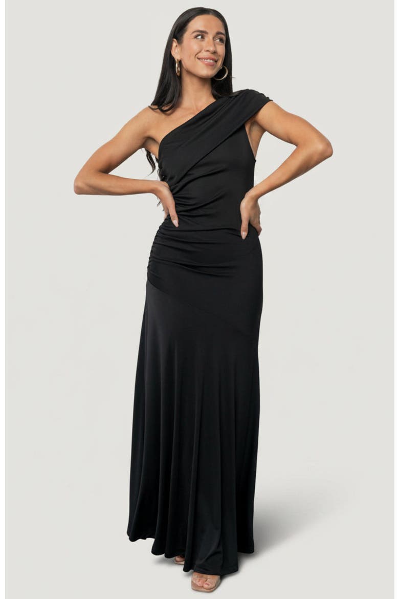 Leon One Shoulder Gown, Main, color, Black