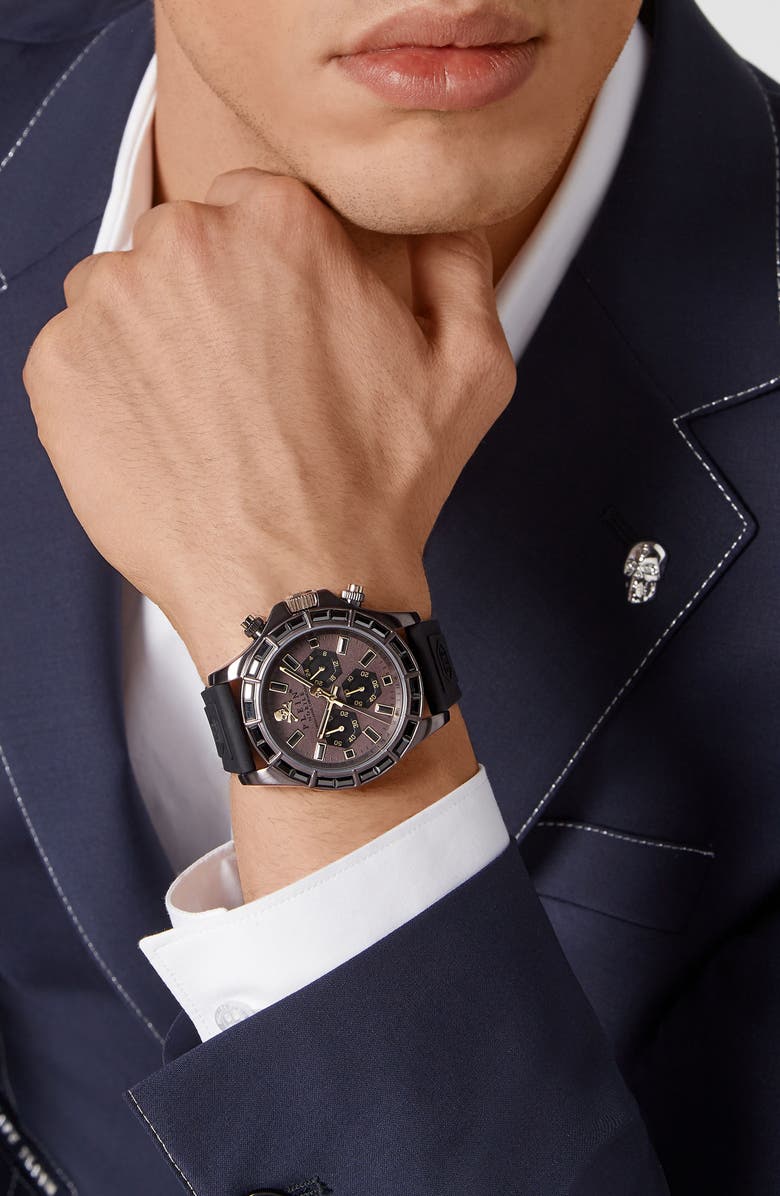 PHILIPP PLEIN Nobile Racing Silicone Strap Chronograph Watch, 43mm, Alternate, color, Ip Brown