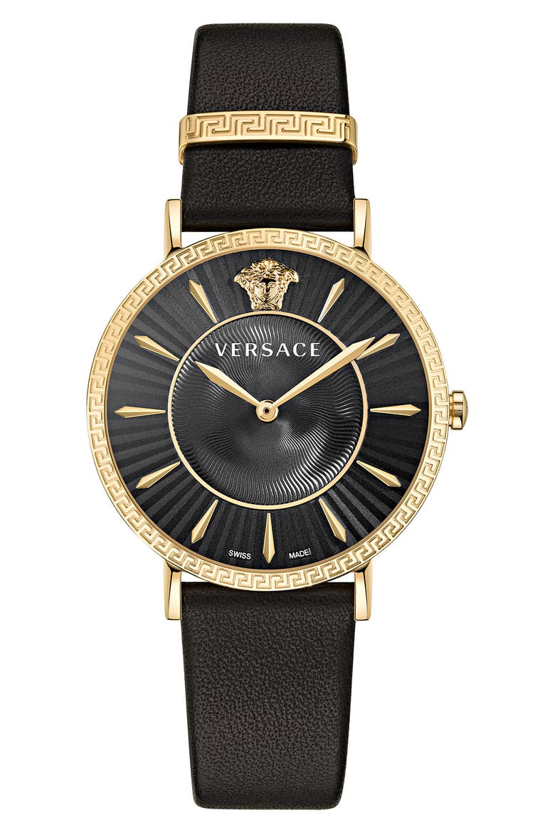 V-Eternal Leather Strap Watch, Main, color, GOLD