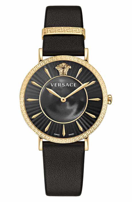 Versace V-Eternal Leather Strap Watch