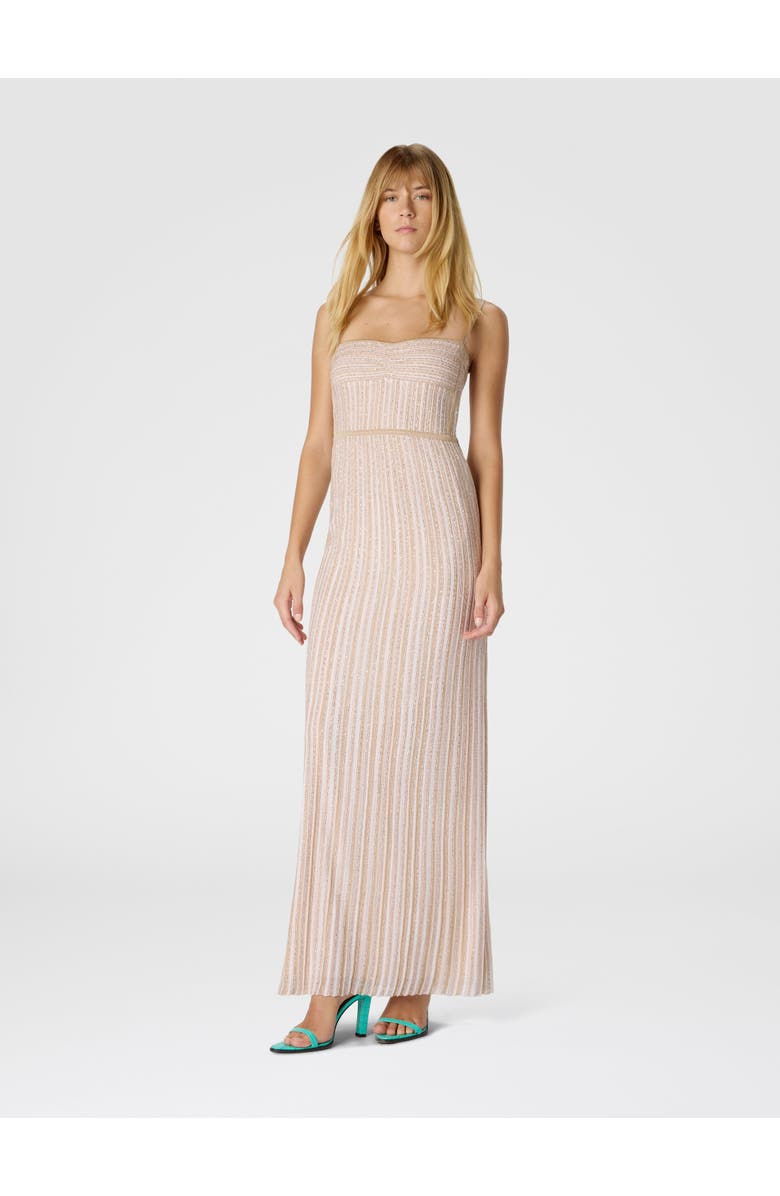 Missoni Sleeveless Long Dress With Lamé Stripes, Alternate, color, White