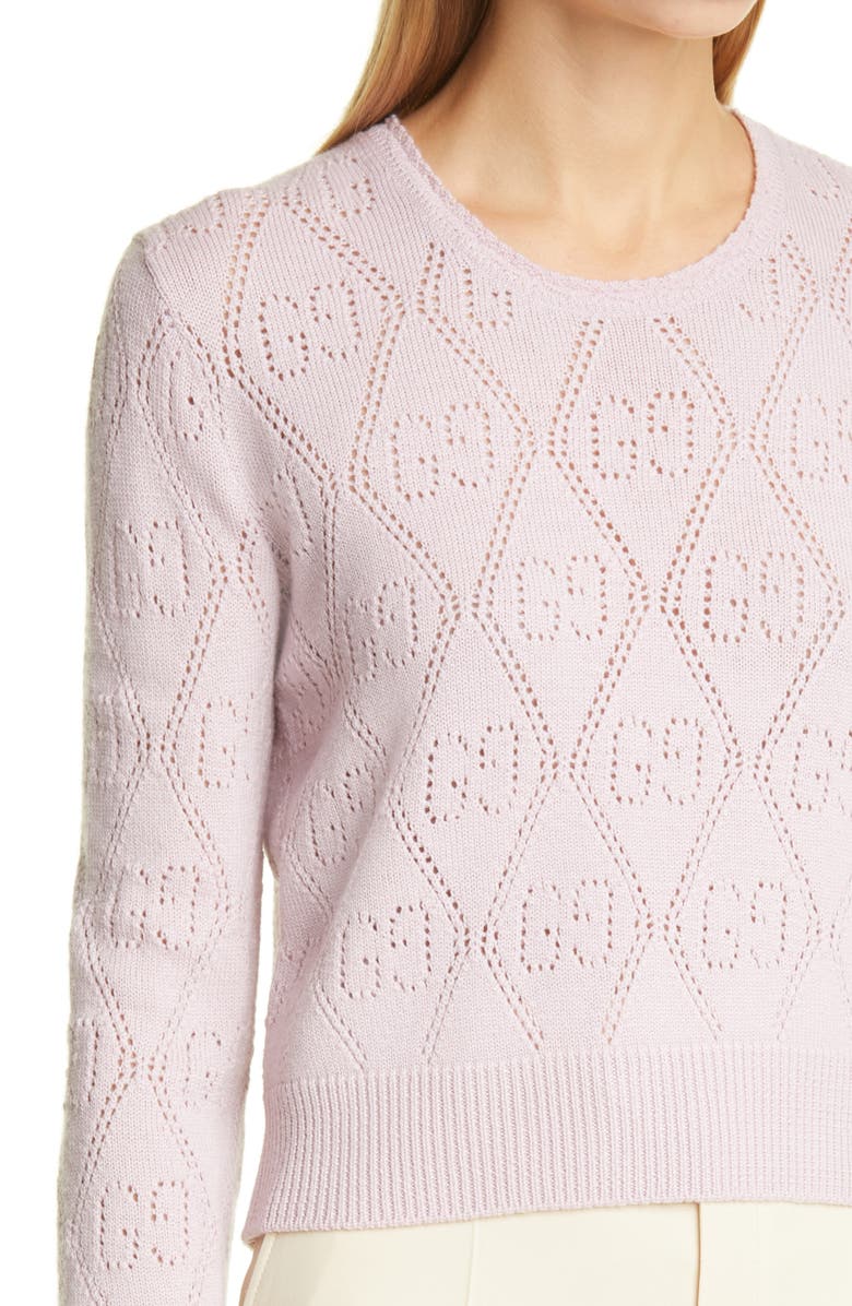 Gucci GG Logo Pointelle Wool Crop Sweater, Alternate, color,