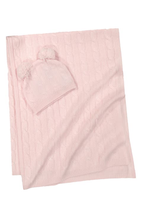 Cable Stitch Cashmere Beanie & Blanket Set (Baby)