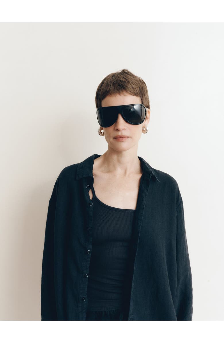 VIR VITA Cecile Oversized Linen Shirt, Alternate, color, Black