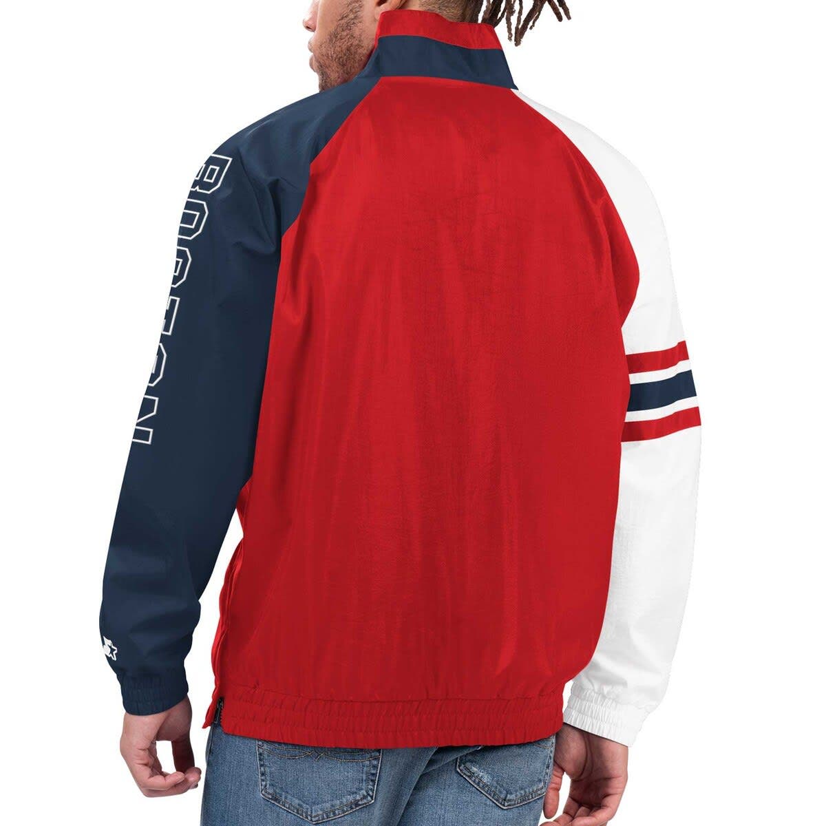 Men's Starter Red/Navy Boston Red Sox Elite Raglan Half-Zip Jacket - image 2