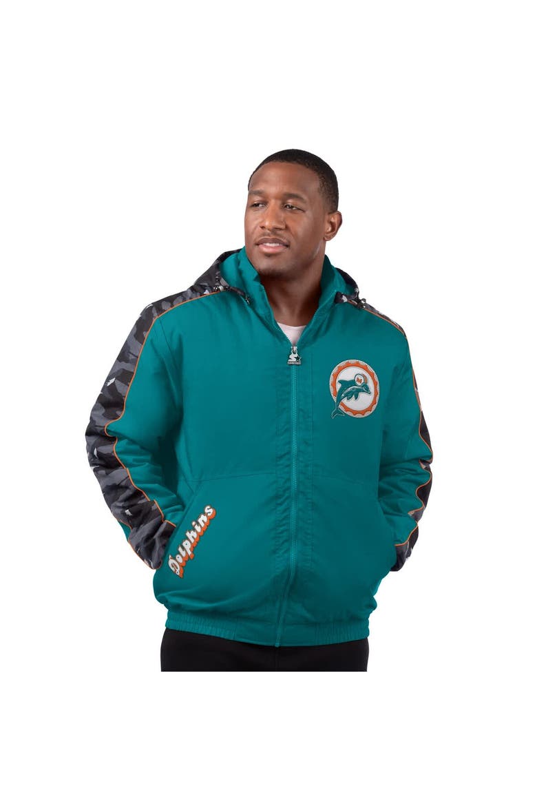 Men's Starter Aqua Miami Dolphins Thursday Night Gridiron Full-Zip Hoodie Jacket, Main, color, Aqua