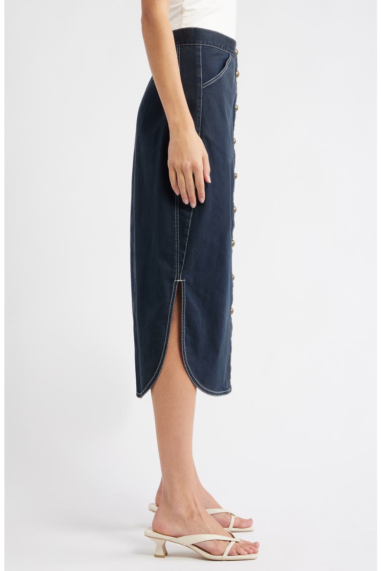 Apolline Button Front Midi Denim Skirt, Alternate, color, PAGENT BLUE