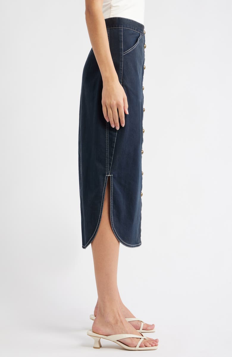LOVE THE LABEL Apolline Button Front Midi Denim Skirt, Alternate, color, Pagent Blue