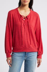Loveappella Lace-Up Knit Top