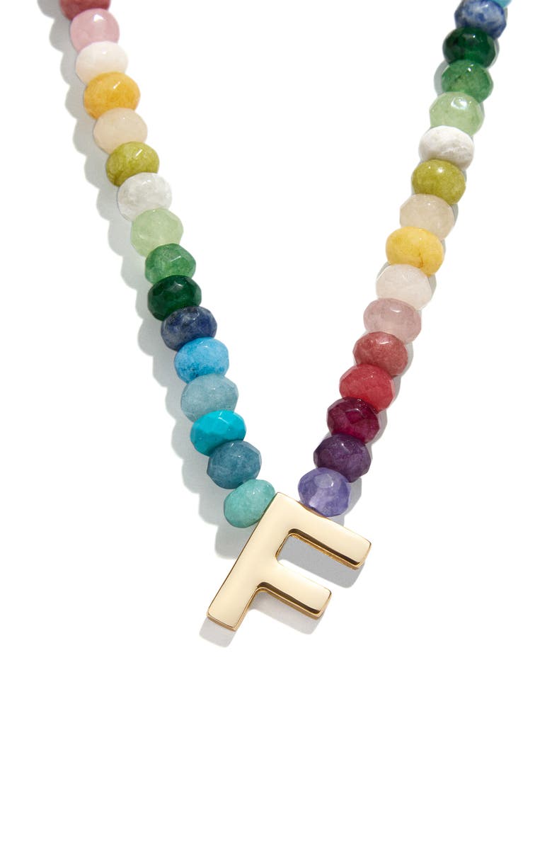 BaubleBar Rainbow Beaded Initial Pendant Necklace, Main, color, Rainbow Multi - F