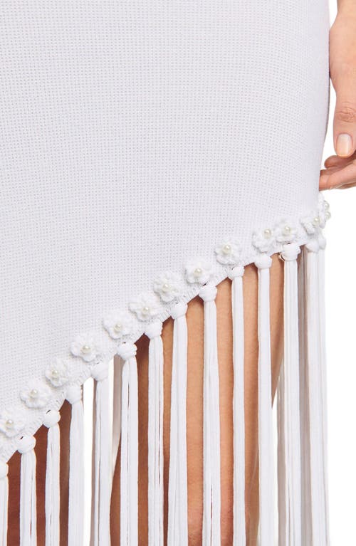 Sandro Heloise Asymmetric Fringe-trim Midi Dress In White