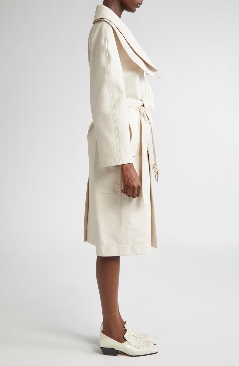Bottega Veneta Double Breasted Leather Trench Coat, Alternate, color, Pale Meringue