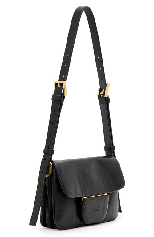 Allsaints Jupiter Eel Skin Embossed Leather Crossbody Bag In Black