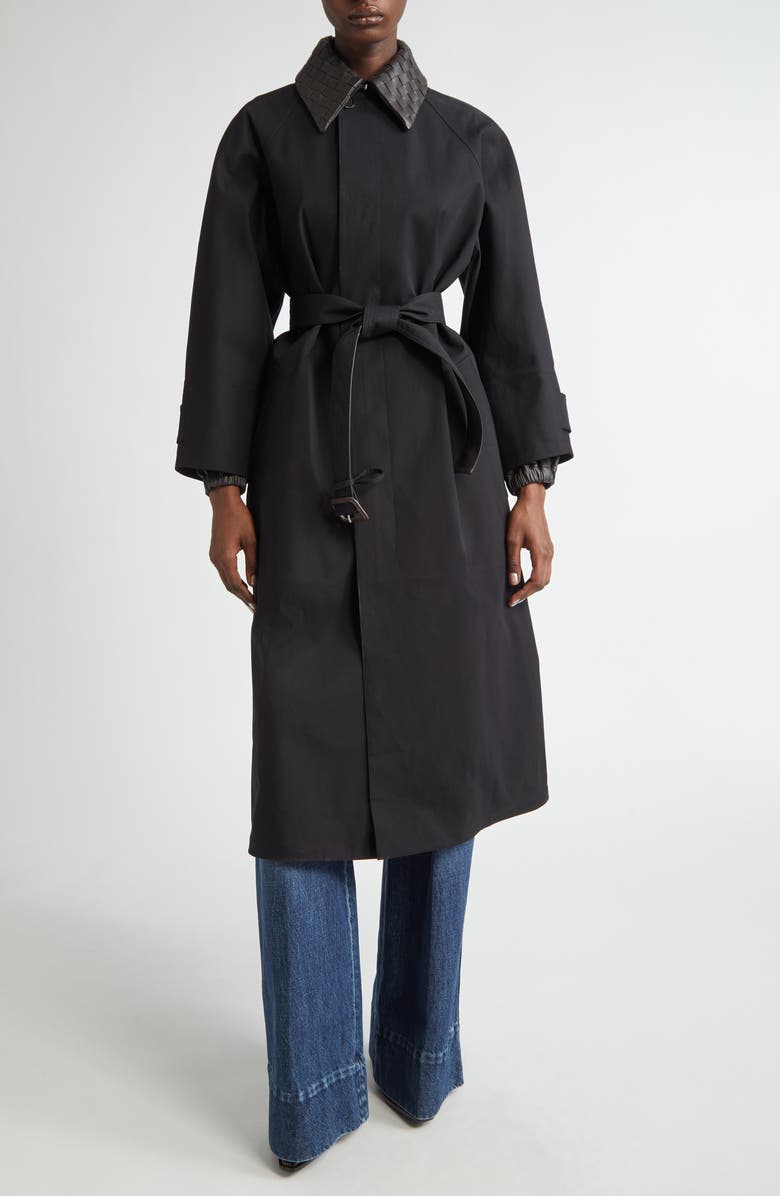 Bottega Veneta Intrecciato Leather Collar Water Repellent Trench Coat, Main, color, 