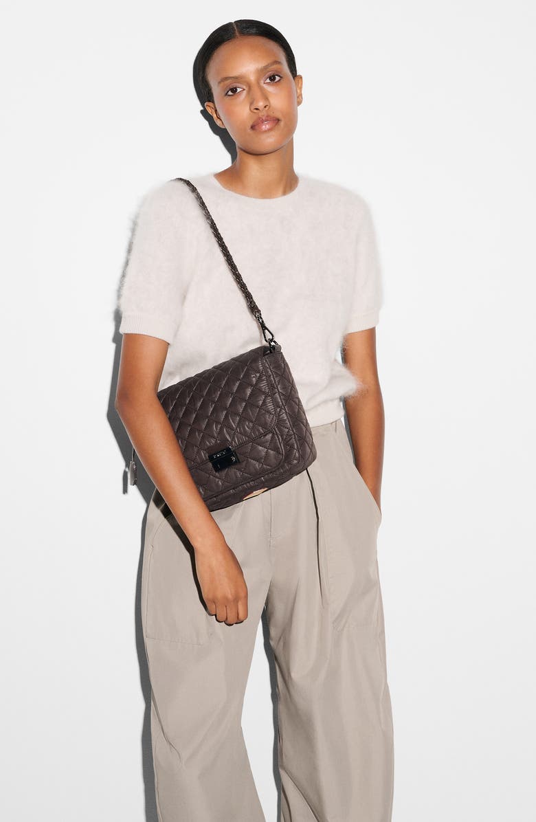 MZ Wallace Medium Crosby Lock Quilted Nylon Crossbody Bag, Alternate, color, Espresso