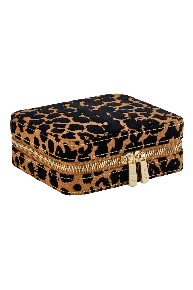 Savanna Leopard Print Jewelry Zip Case, Alternate, color, Tan/Black