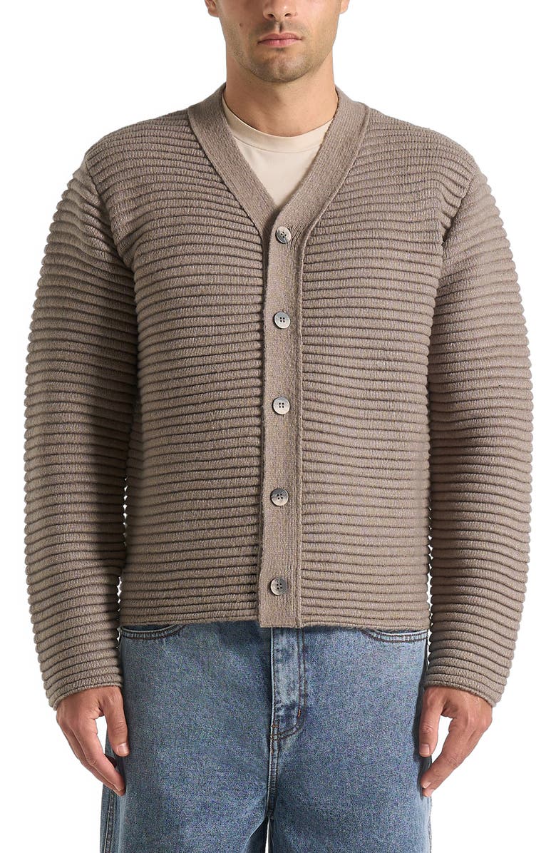 Manière De Voir Anton Ribbed Knit Cardigan, Alternate, color, Taupe