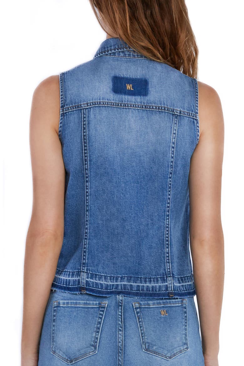 Clara Sleeveless Denim Button-Up Shirt, Alternate, color, POST BLUE