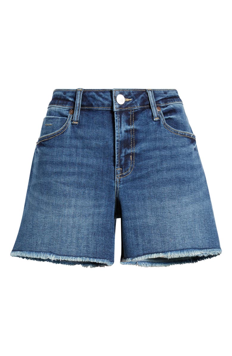 CITY BLUES Frey Hem Cutout Denim Shorts, Alternate, color, Dark Tagged Whisker