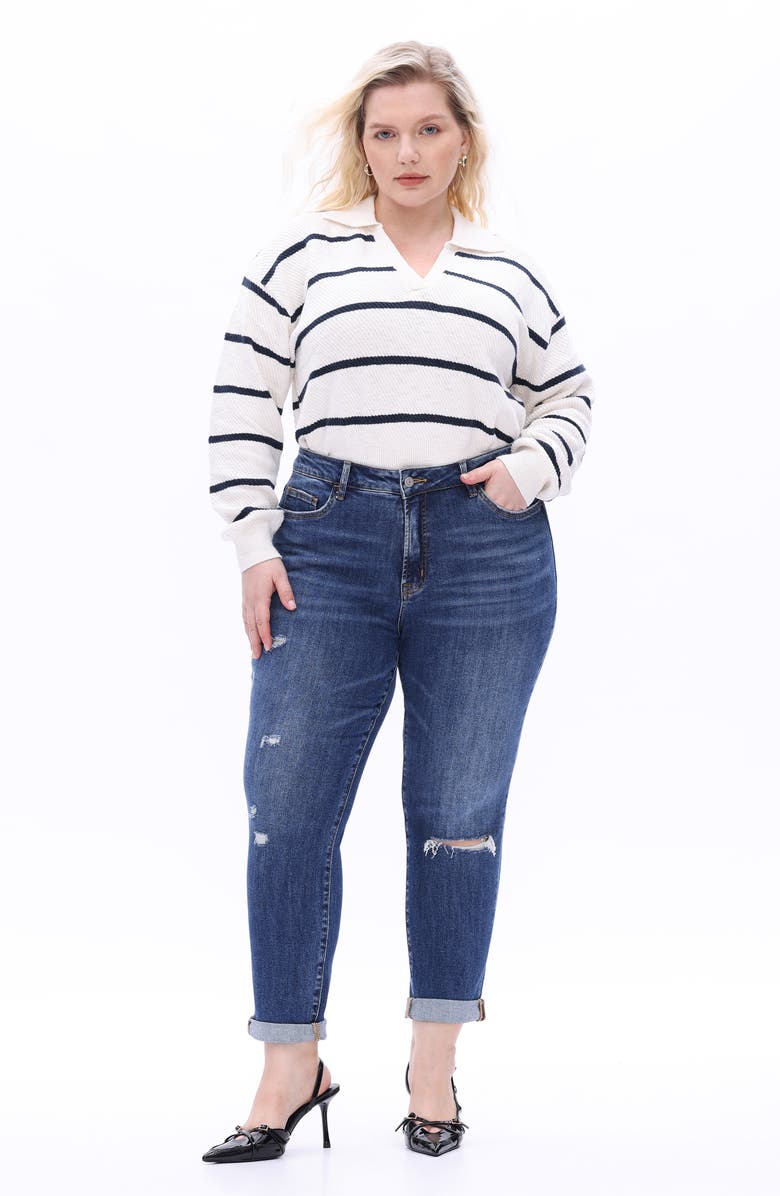 Bayeas High Waist Distressed Straight Leg Jeans, Alternate, color, Dark Blue