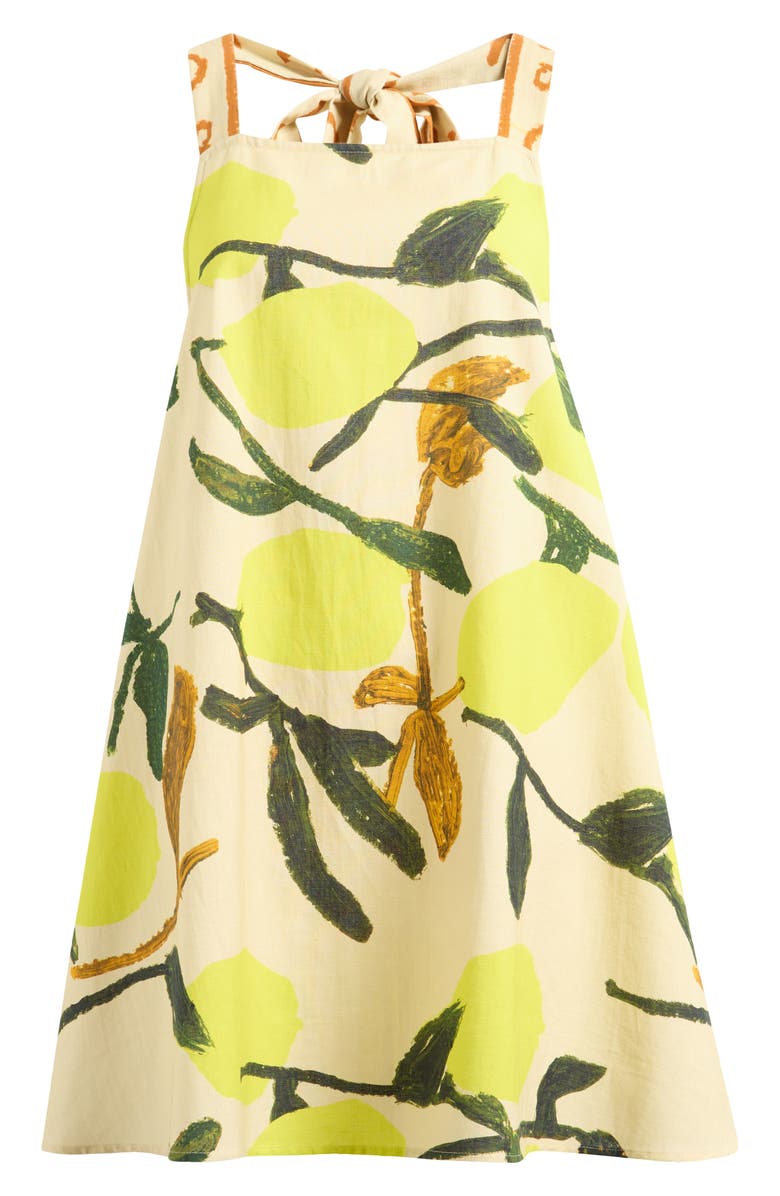 Topshop Tie Back Cotton & Linen Minidress, Alternate, color, White Multi