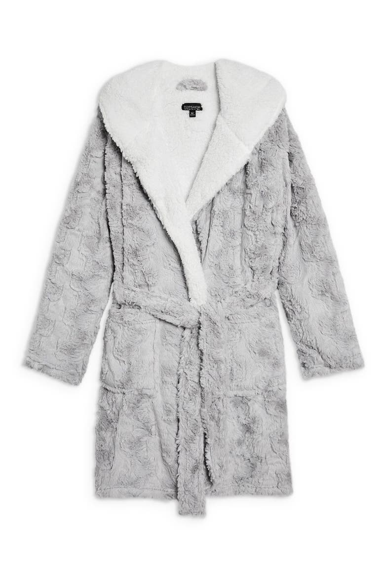 Squiggle Faux Fur Fluffy Robe, Alternate, color, GREY MULTI