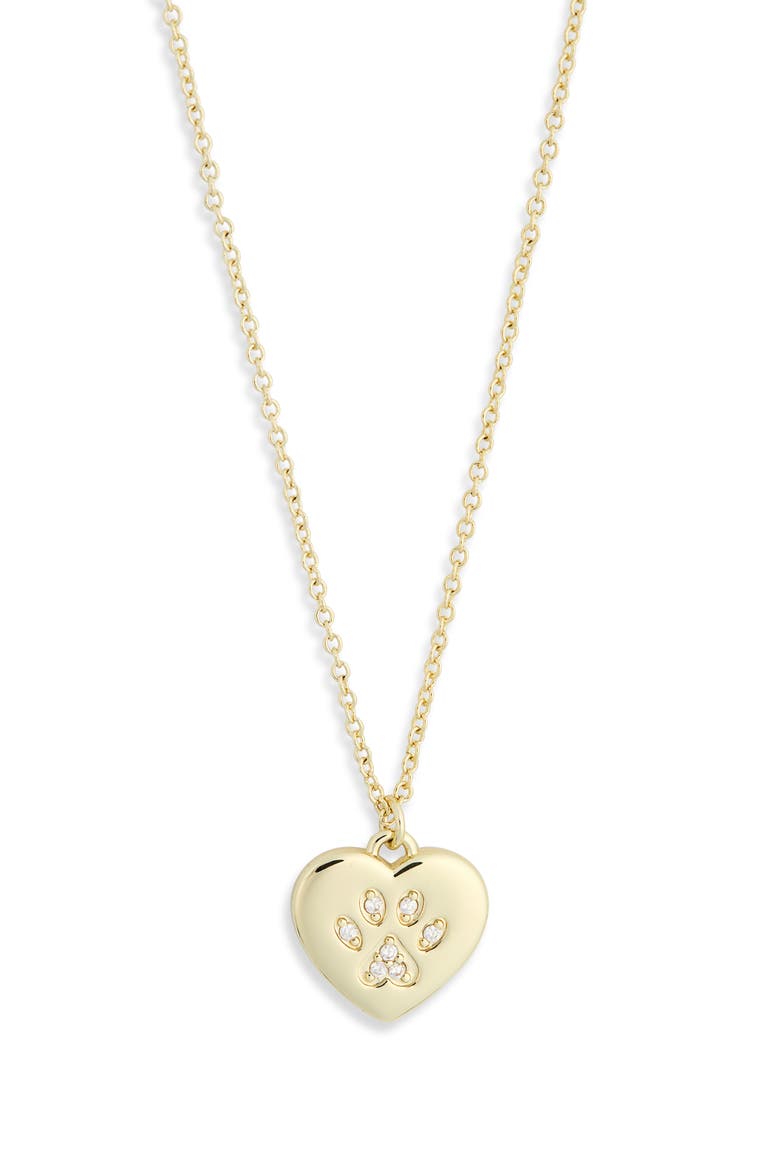 Paw Print Heart Pendant Necklace, Main, color, CLEAR- GOLD