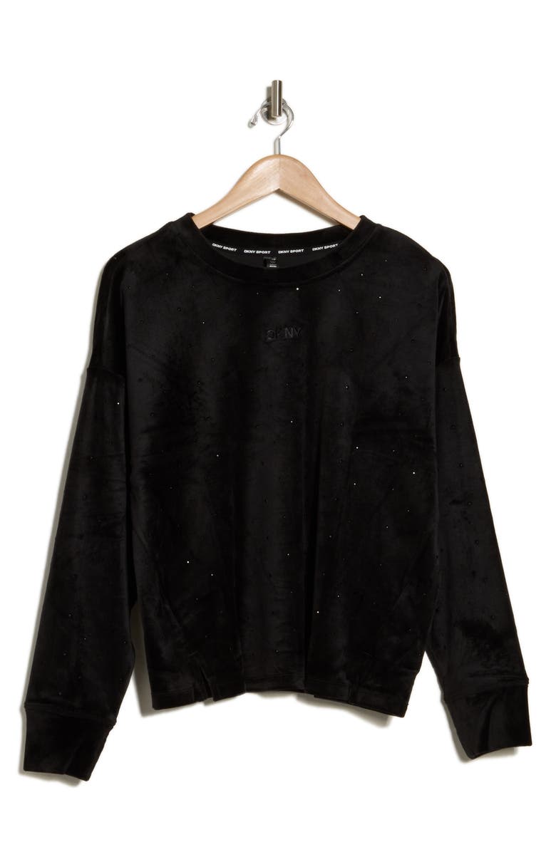 DKNY Platinum Velour Rhinestone Pullover Sweatshirt, Alternate, color, 