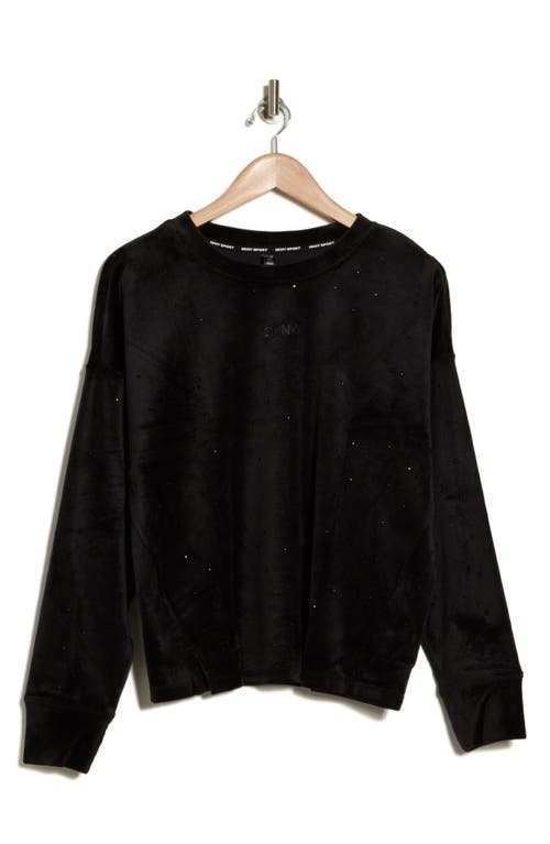 Shop Dkny Platinum Velour Rhinestone Pullover Sweatshirt In Black/black