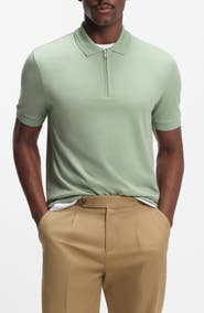 BOSS Paras Solid Lyocell & Cotton Zip Polo