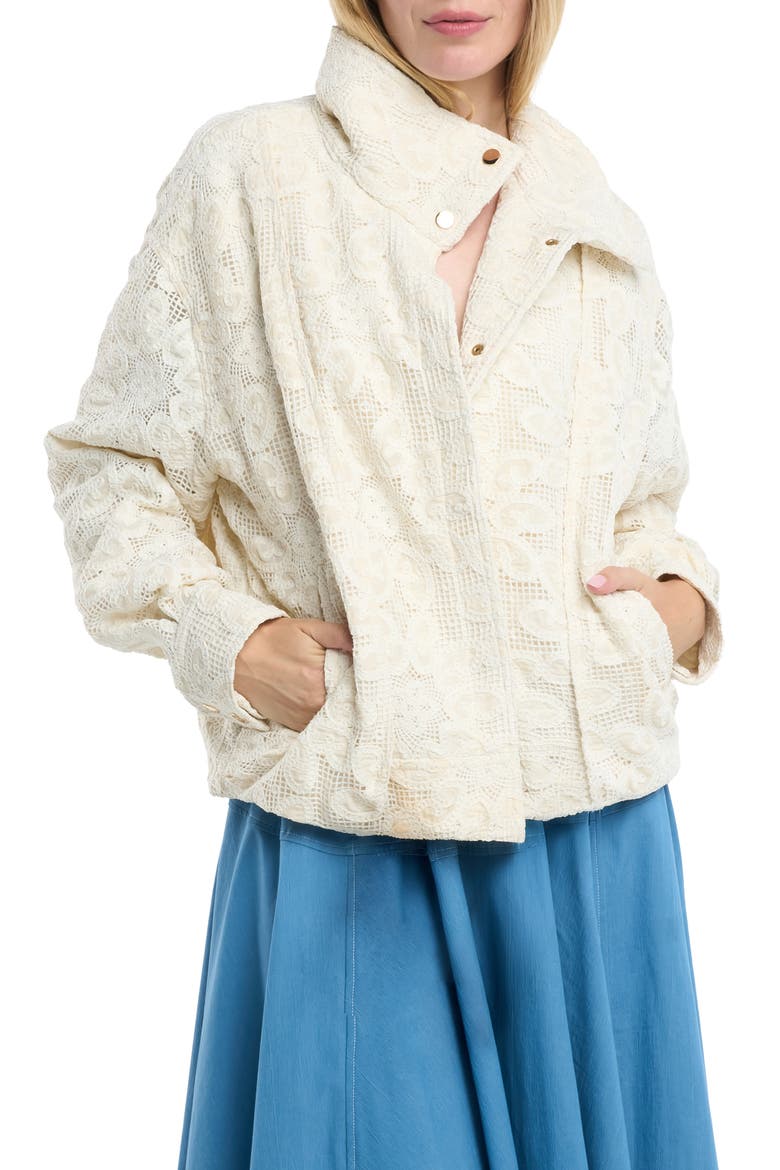 Yuna Lace Bomber Jacket, Main, color, OFF WHITE
