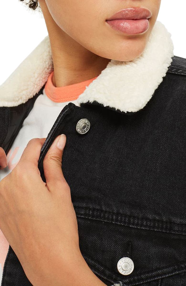 Topshop Tilda Borg Denim Jacket, Alternate, color, 