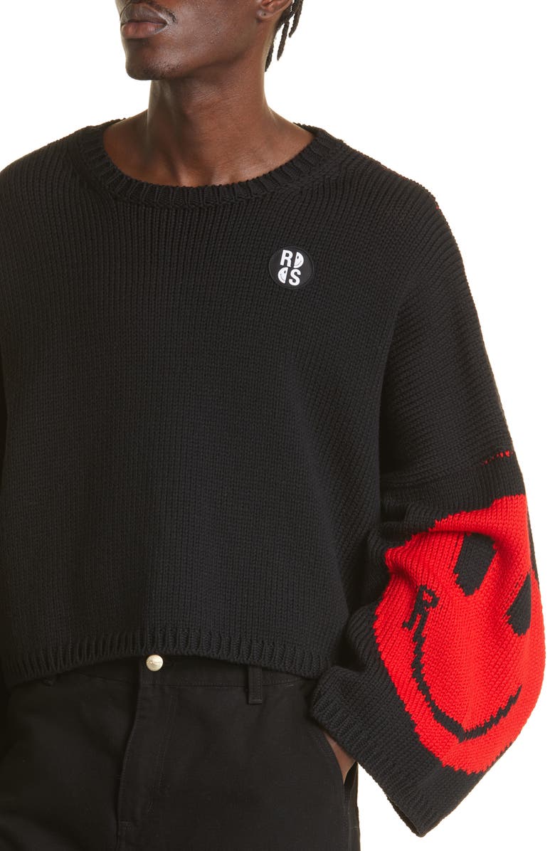 Raf Simons Oversize Smiley Wool Crewneck Sweater, Alternate, color, 