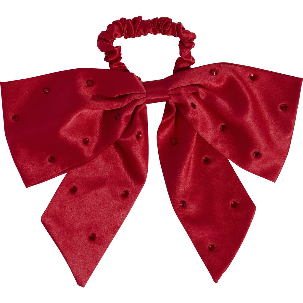 Kitsch Satin Rhinestone Bow Scrunchie In Red