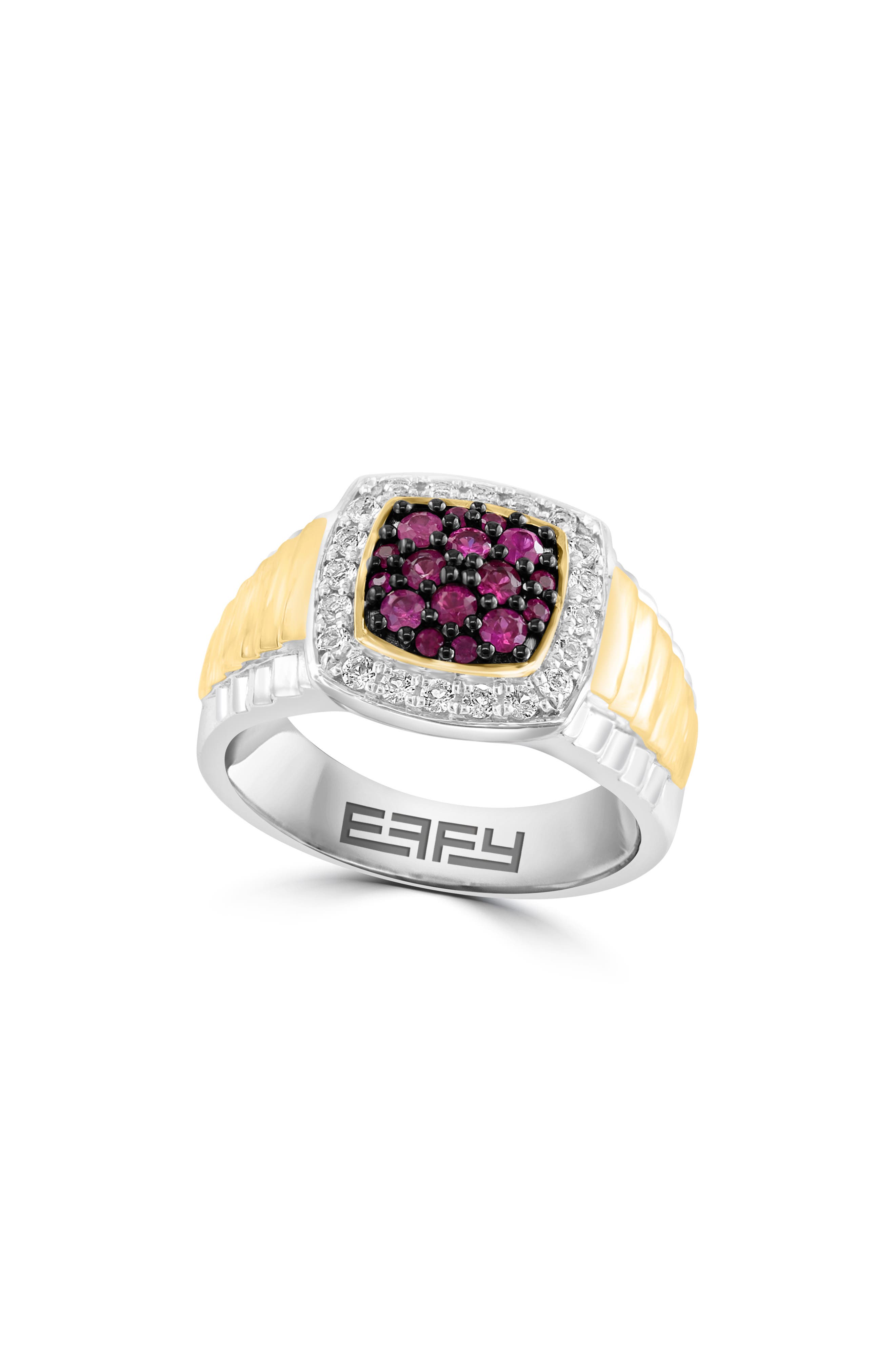 EFFY Men's Sterling Silver Ruby & White Topaz Two-Tone Ring