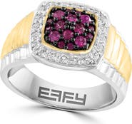 EFFY Men's Sterling Silver Ruby & White Topaz Two-Tone Ring