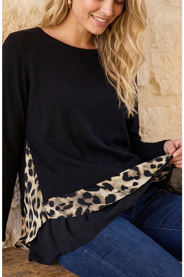 Layered Leopard Contrast Sweater, Alternate, color, LEOPARD