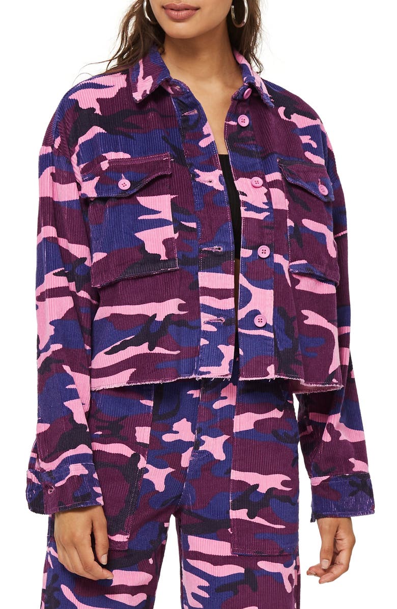 Topshop Corduroy Camo Jacket, Main, color, 