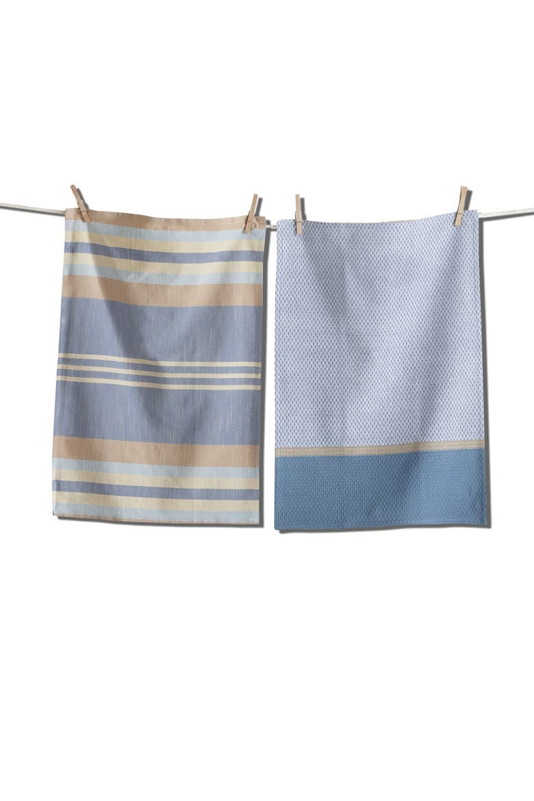 Waterside Stripe Blue Cotton Dishtowel Set of Two, Main, color, Blue