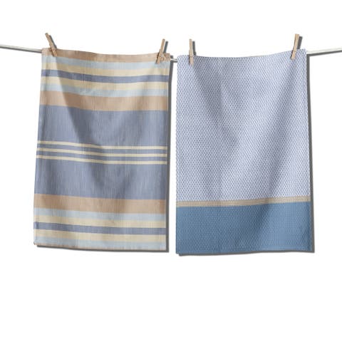 Waterside Stripe Blue Cotton Dishtowel Set of Two