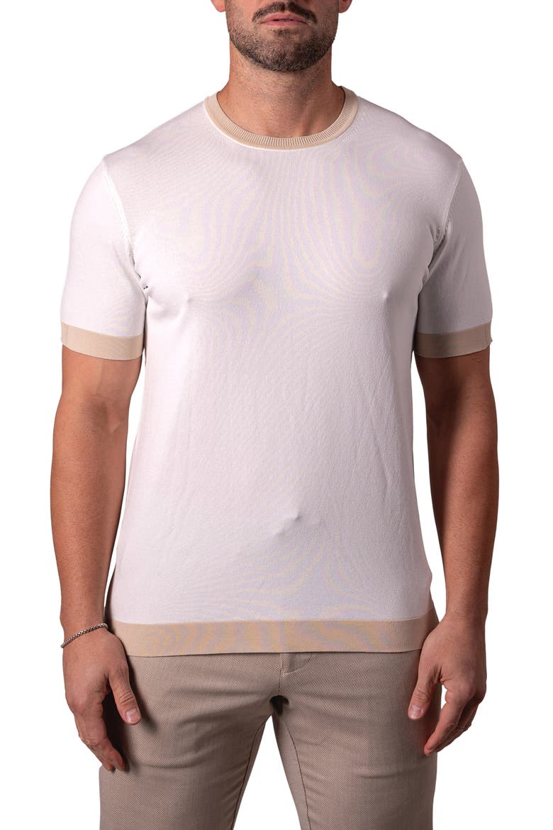 Tipped Short Sleeve Sweater, Main, color, WHITE