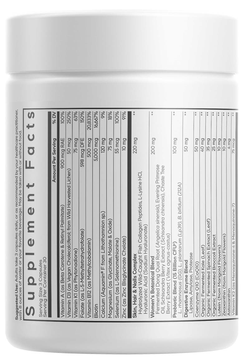 Women's Multivitamin Platinum, Vitamins A D3 K1 K2 B12, Alternate, color, White