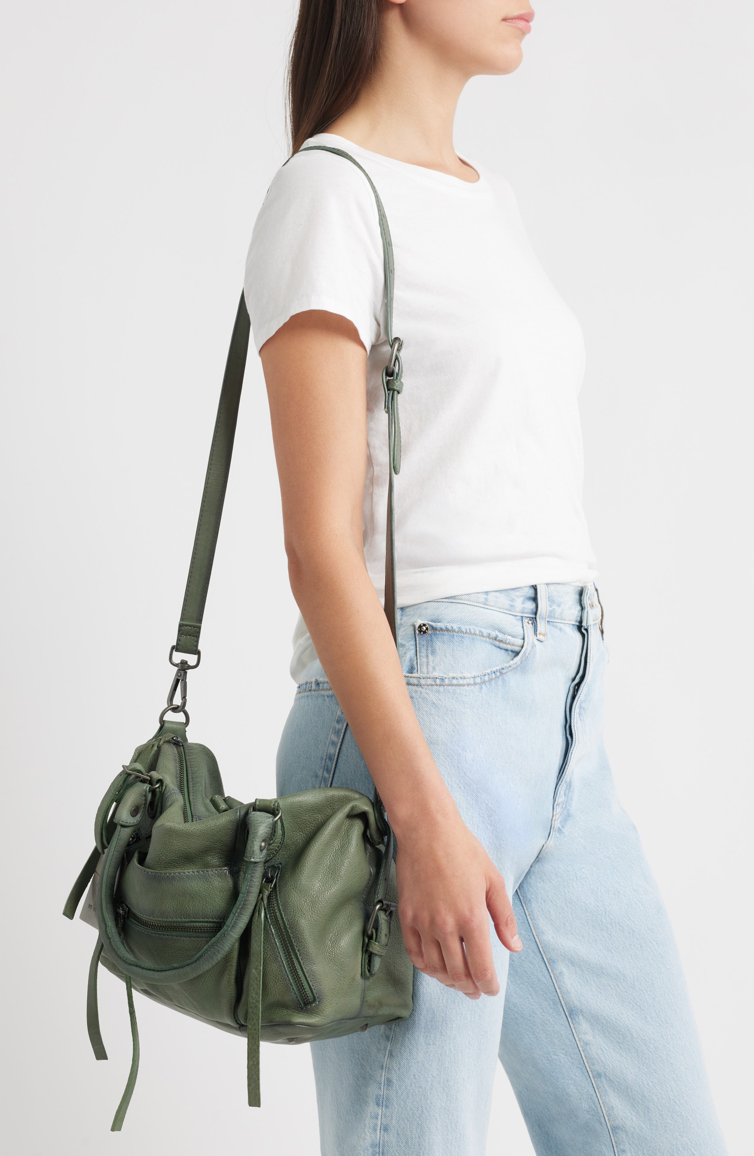 Free People We The Free Baby Emerson Leather Tote, Alternate, color, Secret Sage