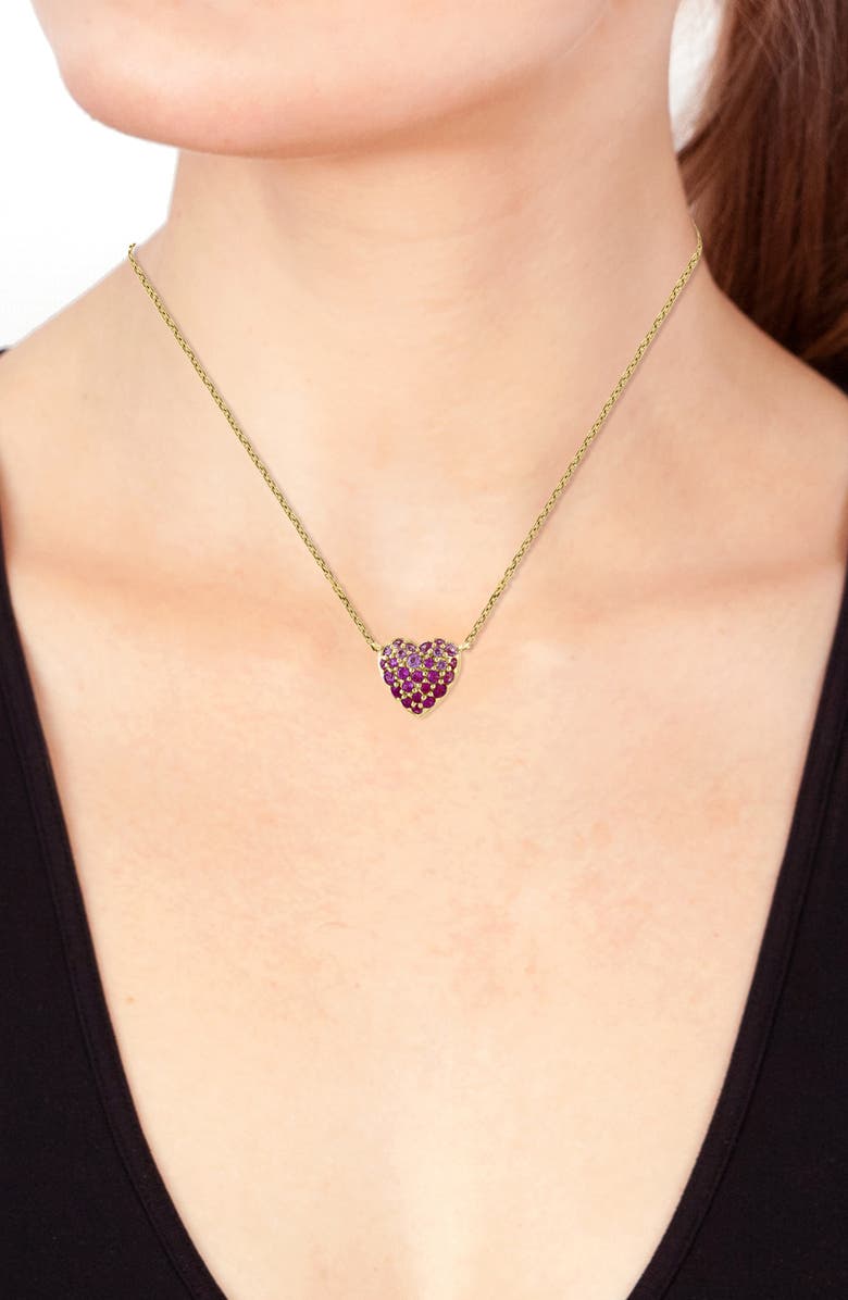 EFFY 14K Yellow Gold Pavé Pink Sapphire & Ruby Heart Pendant Necklace, Alternate, color, 
