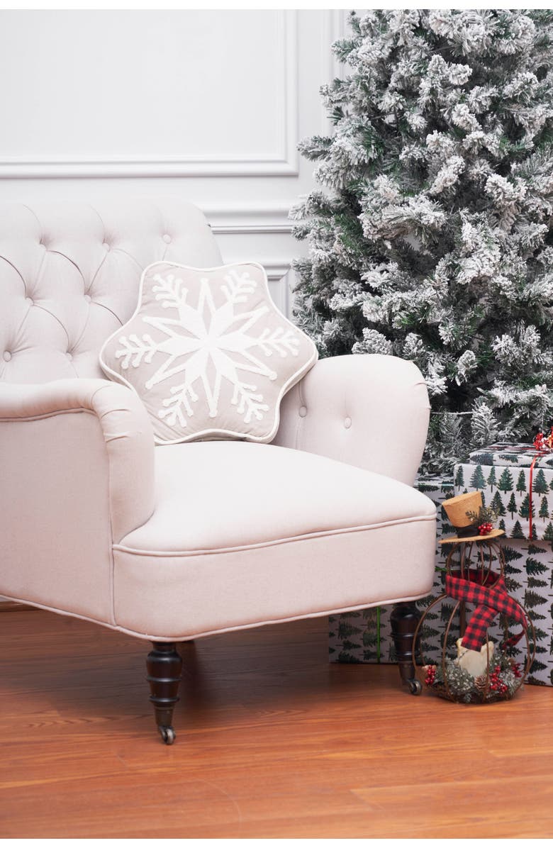 C&F Home Snowflake Shaped Christmas Cotton Blend Tufted Accent Throw Pillow 18" x 18", Alternate, color, Brown